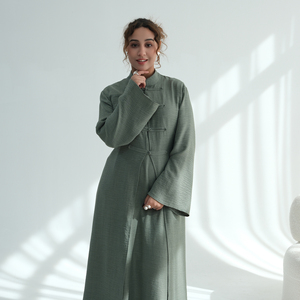 Abbigliamento Islamico Loriya all'Ingrosso, Eleganti Abiti Estivi da <span class=keywords><strong>Donna</strong></span> Islamici, Set Abaya Traspirante a 2 Pezzi con Apertura Frontale per Eid e Ramadan - Product Image 2