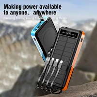 Batterie externe solaire magnétique sans fil 10000mAh, charge rapide, chargeur portable avec câbles intégrés, lampe torche LED