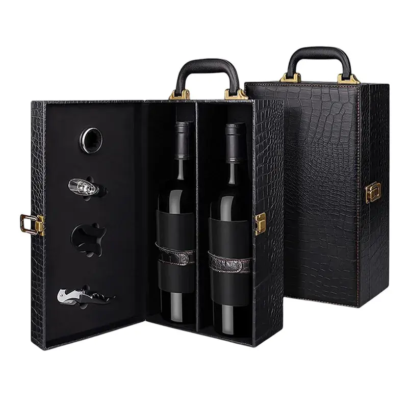 Высококачественная кожаная Подарочная коробка для вина с гравировкой, двойная коробка для упаковки красного вина с винным набором