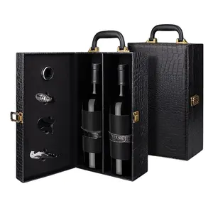 Cao cấp Da PU rượu vang hộp quà tặng khắc đôi rượu vang đỏ đóng gói box với Wine Set