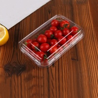 Barquette alimentaire rectangulaire transparente en PET recyclé avec revêtement UV, personnalisable avec logo, pour fruits et emballage de conservation