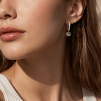 Boucles d'oreilles pendantes Mylove en laiton plaqué or 18 carats et argent, bicolores texturées avec zircon bleu CZ pour femmes