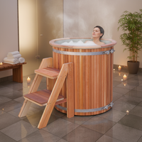 Vapasauna – Vente directe usine – Jupe de bain en cèdre rouge avec revêtement en PP, couvercle isolé et marchepied de sécurité pour spa/villa