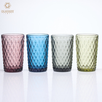 Verres à boire en diamant 12 oz Verre à whisky coloré Verre à eau vintage Ensemble de 4