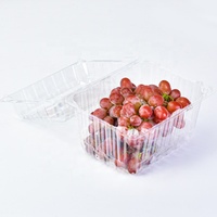 Boîte d'emballage en plastique PET transparente pour fruits cerises raisins 1000g Recyclable Contenant frais pour raisins avec trous au fond et au couvercle