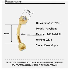 Commercio all'ingrosso AU585 14K oro reale con zirconi gioielleria raffinata Piercing ombelico anello gioielli per il corpo vendita calda di buona qualità