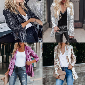 Dropshipping Lady Women Clothes Women's Clothing Top Jacket New <strong>Multi</strong> <strong>Coloured</strong> Sequin Long Sleeve Temperament Womens blazer <strong>Suit</strong> - Product Image 2