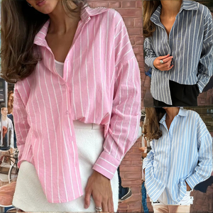 Herbst Winter Neuer Stil Gestrickter Lässiger Langarm-Cardigan Mantel für Damen Gestreiftes Hemd Anti-Pilling Damenkleidung - Product Image 2