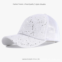 Topi Bisbol Wanita Mewah Impor, Model Jaring Musim Panas, Berpayet, 6 Panel, Dapat Disesuaikan, Model Hard-Top, Deep-Crown, Gaya Eropa Amerika