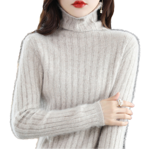 <span class=keywords><strong>Maglione</strong></span> da Donna Slim-Fit Autunno Inverno in Visone, Nuovo Arrivo, <span class=keywords><strong>Maglione</strong></span> Corto in Lana Lavorato a Maglia a Colori Vivaci con Collo Alto e Dettagli Traforati - Product Image 1