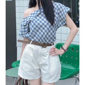 Shorts taille haute décontractés à rayures en coton respirant pour femme, nouvelle collection automne 2025, style vintage 453 - Product Image 6