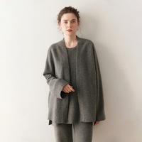 Cardigan en mélange de cachemire sur mesure, vente en gros, cachemire de Mongolie intérieure, laine de cachemire unie, pull en tricot épais, manteau d'automne, haut en cachemire pour femmes