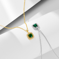 AN524 Nuevo Producto Collar con Colgante de Esmeralda Sintética Cuadrada de 5*5mm en Plata de Ley 925