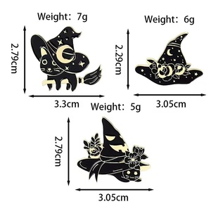 Al por mayor: Broches de metal de dibujos animados, Pin de esmalte de gato mágico lindo, Broche de sombrero de mago estrellado, Pin gótico de brujería negra, Souvenir para ropa - Product Image 6
