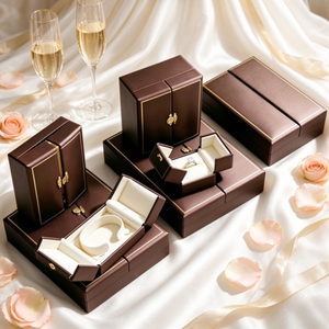 Premium Brown Leather Jewelry <b>Gift</b> <b>Box</b> Custom Logo <b>Ring</b> Earring Bracelet Storage <b>Box</b> <b>for</b> Wedding Anniversary Jewelry Packaging - Product Image 5