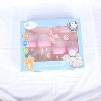 Ensemble cadeau de biberons pour nouveau-né en PP de sept pièces, 150/250 ml, motif de dessin animé, biberon avec poignée, brosse de nettoyage pour sucette