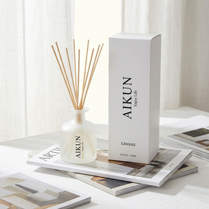 Aikun Startup Brands 198 Ml Matte Round Glass Reed <b>Diffuser</b> Gift Box Set With Water Transfer Logo Adjustable Scent For Office - Product Image 1