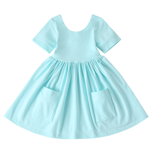 Ropa Infantil Lista para Enviar, Vestidos Casuales de Algodón para Niñas, Color Sólido, Estilo Twirl - Product Image 1