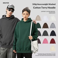 Gaya Musim Semi Gugur 425g Katun Murni Tebal Dicuci Batik Solid Longgar Hoodie Pullover Sweatshirt Kustom Merek Trendi