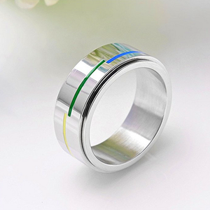 Unisex Stainless Steel 8mm <strong>Silver</strong> Tone Rainbow Flag <strong>Spinner</strong> <strong>Ring</strong> Gays and Lesbians LGBT Pride <strong>Ring</strong> - Product Image 2
