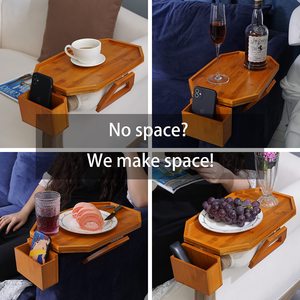 Large Couch Arm <strong>Table</strong> with Remote Control Organizer - Natural Bamboo Sofa Arm <strong>Table</strong> <strong>Armchair</strong> Armrest <strong>Tray</strong> Clip-On Recliner Caddy - Product Image 6