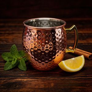 Taza Moscow Mule de Acero Inoxidable, Recubierta de Cobre, Martillada, con Aislamiento Térmico, para Cerveza, para Fiestas - Product Image 1