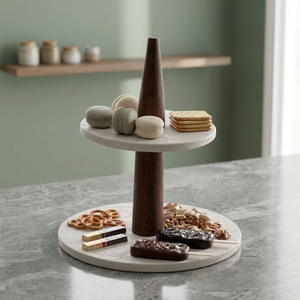 Support de service à deux niveaux en marbre de qualité supérieure, plateau décoratif pour desserts, support à gâteaux pour la maison, la table à manger, les fêtes, les buffets, la présentation de la restauration - Product Image 3