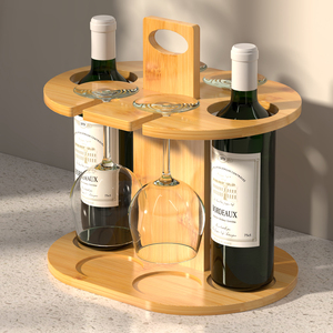 Soporte de copas de vino de mesa de pie alto de bambú sólido Almacenamiento y exhibición de vino tinto para ocasiones de cocina o fiesta - Product Image 2