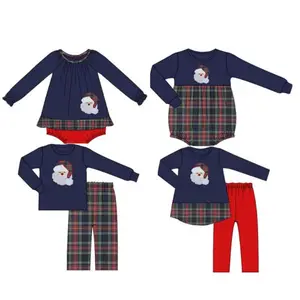 Wholesale Baby Girl Boys Christmas Outfit Kids Navy Santa Design Dress Romper Clothes Boutique Infant One-piece Clothes