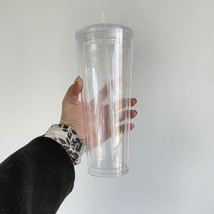 Unbreakable 24oz Double Wall Snow Globe Plastic Can <b>Cup</b> <b>Reusable</b> 24 oz Pre Drilled Blank Acrylic Tumbler for Vinyl - Product Image 2