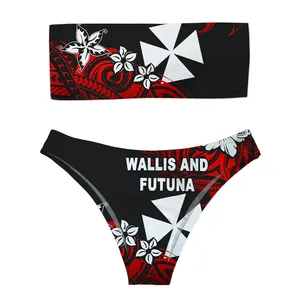 लाल वालिस और Futuna कपड़े टैटू 3 टुकड़ा swimwear के सेट बिकनी कस्टम लोगो प्रिंट महिलाओं स्नान सूट Beachwear सेक्सी Swimwear के