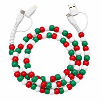 Câble de charge de téléphone perlé 4-en-1 de Noël, rouge, vert, blanc, USB Type C, multi-charge, transfert de données