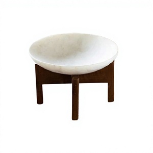 Tazón de Postre Redondo de Diseño Moderno, Tazón de Mármol Hecho a Mano con Base de Madera, Tazón para Frutas en India - Product Image 1