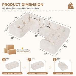 Sofá Cama Modular de Corduroy Moderno, Relleno de Esponja, Diseño Ergonómico, Sin Ensamblaje, con Almohadas, Ideal para Apartamentos, Hoteles y Escuelas - Product Image 6