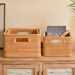 <span class=keywords><strong>Panier</strong></span> de rangement rectangulaire en rotin naturel tissé à la main avec poignées, bac organisateur pour étagère <span class=keywords><strong>Kallax</strong></span>, rangement et décoration pour la maison et l'hôtel - Product Image 2