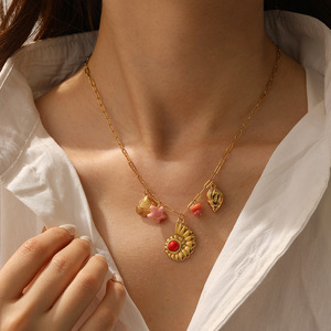 Gold Plated Conch Shell Scallop Star Pendant Chain Stainless Steel Necklace Party Fashion Jewelry - Product Image 3