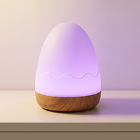 Veilleuse rechargeable en forme d'œuf, lampe de table portable RGB avec base en bois, lumière d'ambiance LED à commande tactile pour bureau