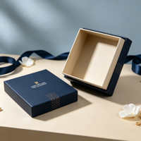 Coffret Cadeau de Luxe Bleu Marine Personnalisé avec Couvercle et Base pour Hommes, Idéal pour Cologne, Parfum Oud Arabe, Emballage Cadeau d'Entreprise Haut de Gamme