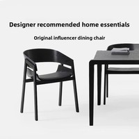 Fauteuil créatif en bois massif et cuir avec dossier et assise rembourrée, chaise de salle à manger moderne et minimaliste pour la maison, les restaurants et les cafés