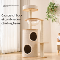 Arbre à chat 3-en-1 moderne, luxueux, durable, sûr et interactif en tissu et chêne blanc, design peu encombrant, écologique et anti-griffures