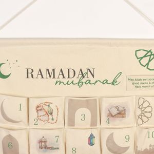 Sac Ramadan Mubarak en toile 70*94 cm avec impression UV, calendrier du compte à rebours de l'Aïd avec grandes poches - Product Image 3