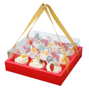 新设计定制九宫格子甜品盒纸板纸杯蛋糕盒蛋黄脆甜甜圈包装盒带手柄