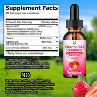 Gouttes liquides de vitamine B12 OEM ODM 10000mcg folate vitamine D3 calcium stimuler le métabolisme pour les adultes supplément complexe de vitamines