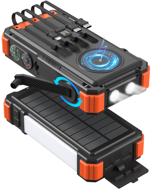 Mobile Accessories Custom Brand Waterproof Dual Flashlight Outdoor Portable Wireless Solar Phone Charger Power Bank Micro USB