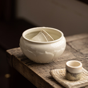 Guanlan Chinese Style Ding Kiln White Lotus Leaf Pattern <b>Tea</b> Wash Kung Fu <b>Tea</b> <b>Set</b> <b>Tea</b> Dregs Container <b>Tea</b> Ceremony Accessories - Product Image 4