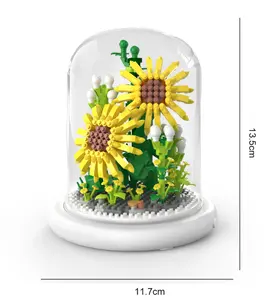 Plastic Bakstenen Model Bloem Diy Assemblage Zonnebloem Roos Micro Bouwstenen Speelgoed Met Basis Licht Kantoordecoratie Meisje Frien