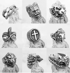 Set cincin kepala serigala punk klub malam Vintage cincin elang bintang laut naga salib roh cincin ular pria - Product Image 4