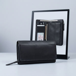WRIZA Genuine Leather Short <b>Wallet</b> <b>Zipper</b> Closure Unisex Minimalist Daily Use Women Customizable Vintage RFID Blocking Card - Product Image 4