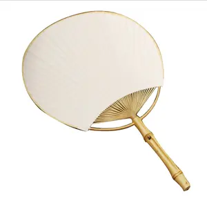 Custom round art paper hand fan bamboo handle treated gold as gift for wedding party dancing business and DIY