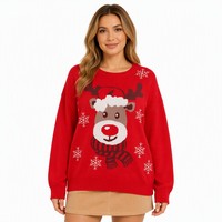 Pull en maille personnalisé avec logo, col rond, manches longues, grande taille, pour femme, rouge, Noël, viscose mélangée, tendance automne-hiver